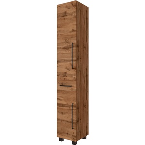 Seitenschrank WELLTIME Luena, braun (eichehell), B:30cm H:180cm T:35cm, MDF, Holzwerkstoff, Schränke, Bad-Hochschrank Bad-Seitenschrank, Breite 30 cm, mit Metall-Auszug und Softclose-Funktion