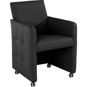 Sessel EXXPO - SOFA FASHION Barista Clubsessel auf Rollen, schmale Armlehnen, aktuelles Design Gr. Lederfaserstoff, Sessel, B/H/T: 61cm x 88cm x 70cm, schwarz Esszimmersessel Sessel bequem und komfortabel, Breite 61 cm