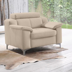 Sessel EXXPO - SOFA FASHION Florenz, Loungesessel, Relaxsessel mit hohem Sitzkomfort, modern Gr. NaturLEDER Madras, B/H/T: 95cm x 97cm x 98cm, beige (perle) Polstersessel Sessel bequeme Armlehnen, hochhwertige Detailverarbeitung