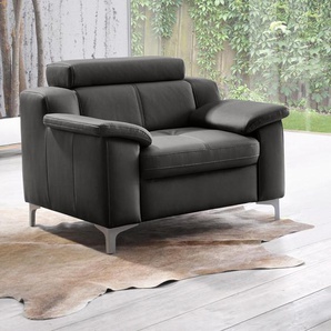 Sessel EXXPO - SOFA FASHION Florenz, Loungesessel, Relaxsessel mit hohem Sitzkomfort, modern Gr. NaturLEDER Madras, B/H/T: 95cm x 97cm x 98cm, schwarz Polstersessel Sessel bequeme Armlehnen, hochhwertige Detailverarbeitung