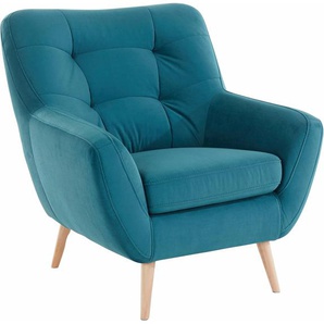 Sessel EXXPO - SOFA FASHION Scandi, Loungesessel mit tollem Sitzkomfort, hochwertige Polsterung Gr. Struktur, Sessel, B/H/T: 87cm x 92cm x 92cm, blau (türkis) Einzelsessel Sessel bequem, hohe Holzfüße