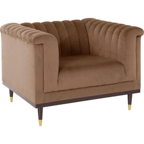 Sessel GUIDO MARIA KRETSCHMER HOME & LIVING Chamby Gr. Samtoptik, B/H/T: 100cm x 71cm x 85cm, braun (hellbraun) Einzelsessel Loungesessel mit Holzrahmen unten und Steppung im Lehnenbereich