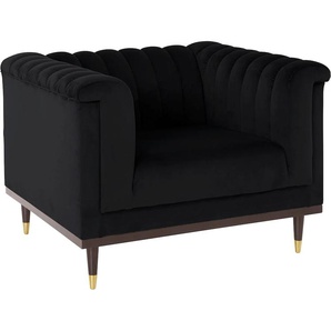 Sessel GUIDO MARIA KRETSCHMER HOME & LIVING Chamby Gr. Samtoptik, B/H/T: 100cm x 71cm x 85cm, schwarz Einzelsessel Loungesessel mit Holzrahmen unten und Steppung im Lehnenbereich