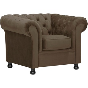 Sessel HOME AFFAIRE Chesterfield Home Gr. Lu x us-Microfaser, Knopfheftung und Steppung im Rücken, B/H/T: 108 cm x 75 cm x 90 cm, grau (taupe) Chesterfield Sessel mit edler Knopfheftung und typischen Armlehnen