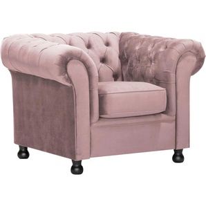 Sessel HOME AFFAIRE Chesterfield Home Gr. Samtvelours, Knopfheftung und Steppung im Rücken, B/H/T: 108 cm x 75 cm x 90 cm, rosa (altrosa) Chesterfield Sessel mit edler Knopfheftung und typischen Armlehnen