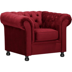 Sessel HOME AFFAIRE Chesterfield Home Gr. Samtvelours, Knopfheftung und Steppung im Rücken, B/H/T: 108cm x 75cm x 90cm, rot (dunkelrot) Chesterfield Sessel mit edler Knopfheftung und typischen Armlehnen