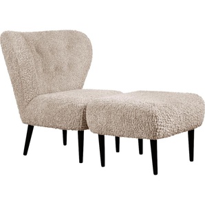 Sessel LEGER HOME BY LENA GERCKE Dinah Gr. Bouclé, mit Hocker, B/H/T: 84cm x 92cm x 83cm, beige Einzelsessel Ohrensessel mit Hocker Sessel Knopfheftung im Rücken, wahlweise oder ohne