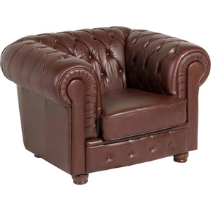 Sessel MAX WINZER Bristol, Loungesessel Gr. Leder 93420, B/H/T: 110 cm x 76 cm x 98 cm, braun Chesterfield Sessel Ledersessel mit edler Knopfheftung, Breite 110 cm