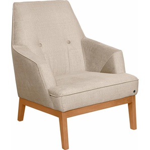 Sessel TOM TAILOR HOME COZY Gr. Samtstoff STC, B/H/T: 80cm x 95cm x 84cm, beige (ivory stc 1) Polstersessel Einzelsessel im Retrolook, mit Kedernaht und Knöpfung, Füße Buche natur