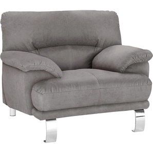 Sessel TRENDMANUFAKTUR Cecilia II, Loungesessel in italienischem Design Gr. Microfaser VINTAGE, B/H/T: 112cm x 87cm x 89cm, silberfarben (silber) breite und bequeme Armlehnen