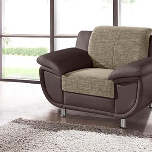 Sessel TRENDMANUFAKTUR Rondo 3, Loungesessel Gr. Kunstleder SOFTLUX-Struktur, Ohne Federkern, B/H/T: 121cm x 85cm x 94cm, braun (braun/sand/beige) Einzelsessel Polstersessel Sessel wahlweise mit komfortablem Federkern, extra breiten Armlehnen