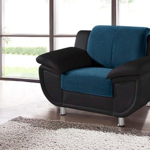 Sessel TRENDMANUFAKTUR Rondo 3, Loungesessel Gr. Kunstleder SOFTLUX-Struktur, Mit Federkern, B/H/T: 121cm x 85cm x 94cm, schwarz (schwarz/petrol) Einzelsessel Polstersessel Sessel wahlweise mit komfortablem Federkern, extra breiten Armlehnen