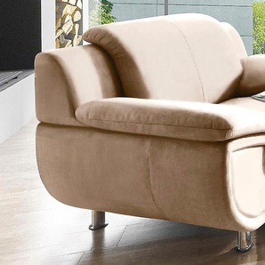 Sessel TRENDMANUFAKTUR Rondo, Breite 121 cm, breite Armlehnen, Füße chromfarben Gr. Kunstleder SOFTLUX, Ohne Federkern, B/H/T: 121cm x 85cm x 94cm, beige (creme) Polstersessel XXL-Sessel Sessel Big-Sessel wahlweise mit Federkern, bequem