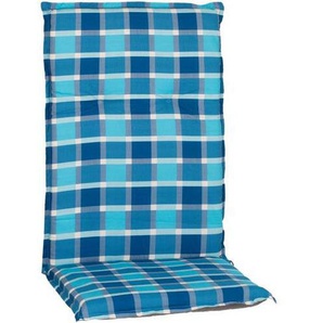 Sesselauflagenset, Blau, Textil, Karton, Karo, Füllung: Schaumstoff, Vlies, 50x6x118 cm, Handmade in Europe, pflegeleicht, für den Außenbereich geeignet, mittels Bändern zu befestigen, Wendekissen, Outdoor-Kissen, Hochlehner-Auflagen