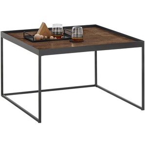 SetOne by Musterring Couchtisch, Eiche dunkel, Schwarz, Metall, Holz, Eiche, massiv, quadratisch, Kufe, eckig, 80x39x80 cm, Wohnzimmer, Wohnzimmertische, Couchtische, Metall-Couchtische