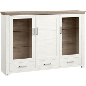 SetOne by Musterring Highboard, Weiß, Eiche, Metall, 6 Fächer, 3 Schubladen, 184.1x126.6x44.2 cm, Beimöbel erhältlich, Wohnzimmer, Kommoden & Sideboards, Highboards