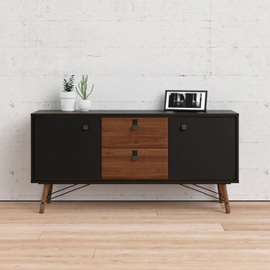 Sideboard ANDAS Ry Aufbewahrung, Schubladenschrank Sideboards Gr. B/H/T: 150,3 cm x 72,2 cm x 40,1 cm, 2 St., braun (schwarz matt, walnuss) Breite 150 cm, Höhe 72 Kommode mit 2 Türen und Schubläden