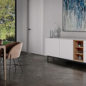 Sideboard Aurora 200 cm - Weiß matt - Metalluntergestell Schwarz