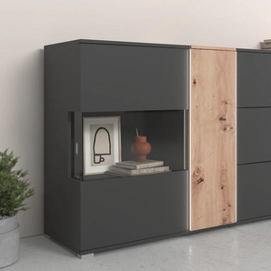 Sideboard COTTA Montana Sideboards Gr. B/H/T: 185cm x 93cm x 45cm,, schwarz (schwarz/artisan) Kommode, Breite 185 cm, inkl. LED-Beleuchtung, mit Push-To-Open