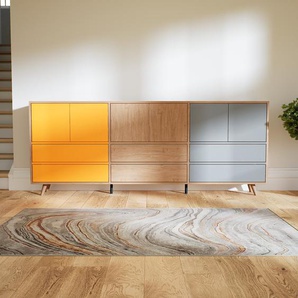 Sideboard Eiche - Sideboard: Schubladen in Gelb & Türen in Gelb - Hochwertige Materialien - 226 x 91 x 34 cm, konfigurierbar