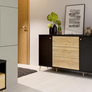 Sideboard FORTE Fixsmile Sideboards Gr. B/H/T: 158 cm x 84,6 cm x 41,5 cm, 3 St., schwarz (mauvelle eiche) modernes Sideboard, SoftClose, Echtholz Beine und Griffe