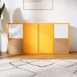 Sideboard Gelb - Designer-Sideboard: Türen in Eiche - Hochwertige Materialien - 156 x 79 x 34 cm, Individuell konfigurierbar