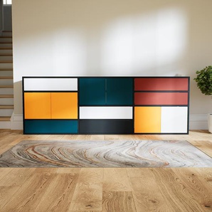 Sideboard Gelb - Sideboard: Schubladen in Weiß & Türen in Gelb - Hochwertige Materialien - 226 x 79 x 47 cm, konfigurierbar