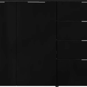 Sideboard GERMANIA Oakland Sideboards Gr. B/H/T: 184cm x 102cm x 42cm, 4 St., schwarz in 2 Breiten, Fronten und Oberboden mit Glasauflage