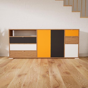 Sideboard Graphitgrau - Sideboard: Schubladen in Eiche & Türen in Gelb - Hochwertige Materialien - 190 x 81 x 34 cm, konfigurierbar