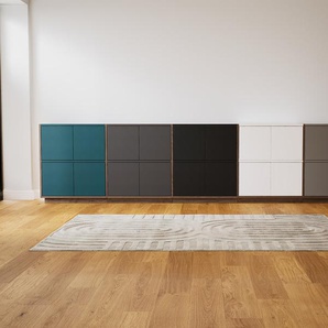 Sideboard Grau - Designer-Sideboard: Türen in Blaugrün - Hochwertige Materialien - 375 x 85 x 34 cm, Individuell konfigurierbar
