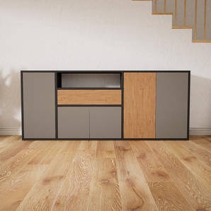 Sideboard Grau - Sideboard: Schubladen in Eiche & Türen in Grau - Hochwertige Materialien - 190 x 79 x 34 cm, konfigurierbar