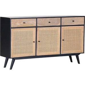 Sideboard GUTMANN FACTORY Linus, schwarz (natur, schwarz), B:155cm H:90cm T:42cm, Massivholz, Sideboards, Kommode, Breite 155 cm