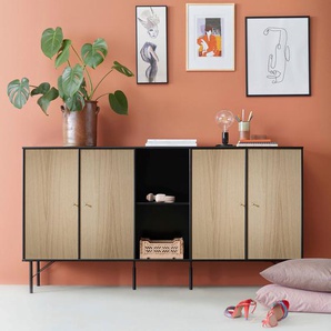 Sideboard HAMMEL FURNITURE Mistral Kubus Sideboards Gr. B/H/T: 169,8 cm x 89 cm x 32,5 cm, schwarz (schwarz, eiche weiß pigmentiert) Sideboards mit vier Türen und Metall Füße, Breite: 169,8 cm