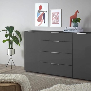 Sideboard HBZ Santorin Sideboards Gr. B/H/T: 180 cm x 99 cm x 40 cm, 4 St., grau (anthrazit) in weiß oder Anthrazit, Schrank mit Glasfront und Softclose