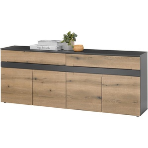 Sideboard HBZ Taylor mit 2 Schubkästen, BxHxT 195x75x38 cm Sideboards Gr. B/H/T: 195cm x 75cm x 38cm, 2 St., anthrazit / evoke oak tiefzieh Mit 4 Türen, Stellmaß BxHxT 195x75x38 cm