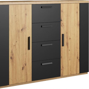 Sideboard HELVETIA Sigma Sideboards Gr. B/H/T: 132 cm x 94 cm x 40 cm, eiche artisan/eiche artisan-schwarz matt, 4, braun (eiche artisan, eiche schwarz matt) Sideboards 2-türig und mit 4 Schubladen