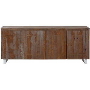 Sideboard HOME AFFAIRE Lagos, braun (braun, gebürstet), B:200cm H:80cm T:35cm, Massivholz, Sideboards, Kommode aus massivem Kiefernholz, mit weiß lackiertem Beingestell