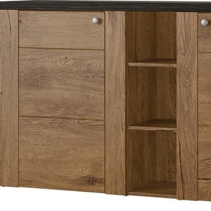 Sideboard HOME AFFAIRE Larona, zeitlose Kommode mit 2 Türen, Türkommode, Breite 155 cm Sideboards Gr. B/H/T: 155cm x 84,9cm x 37,1cm, braun (eichefarben lefkas/darkwood) Höhe 84 cm, viel Stauraum, Anrichte mit dekorativer Rahmenoptik