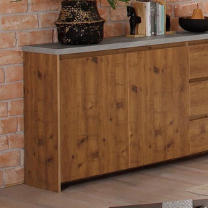 Sideboard HOME AFFAIRE Maribo, beige (naturfarben), B:150cm H:80cm T:35cm, Sideboards, Kommode im modernen Landhaus-Stil, mit Betontopplatte, Breite 150 cm