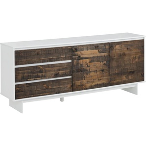 Sideboard HOME AFFAIRE Morgan, braun (weiß, braun), B:165cm H:68cm T:35cm, Sideboards, Kommode aus massivem Kiefernholz, mit Griffmulden, Breite 165 cm