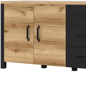 Sideboard HOME AFFAIRE Olin Sideboards Gr. B/H/T: 220 cm x 79 cm x 48 cm, eiche grand natural/eiche grand natural-schwarz matt, 3 St., braun (eiche grand natural, eiche schwarz matt) Breite 220cm