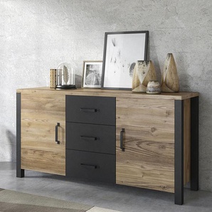 Sideboard HOME AFFAIRE Olin WM Sideboards Gr. B/H/T: 147cm x 79cm x 43cm, 3 St., schwarz (appenzeller fichte /appenzeller -schwarz supermatt)