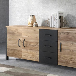 Sideboard HOME AFFAIRE Olin WM, schwarz (appenzeller fichte, schwarz matt), B:192cm H:79cm T:43cm, FSC-zertifizierter Holzwerkstoff, Dekorfolie, Sideboards, Breite 192 cm