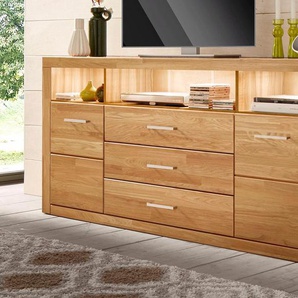 Sideboard HOME AFFAIRE Ribe Sideboards Gr. B/H/T: 180 cm x 80 cm x 35 cm, Holzwerkstoff eichefarben (Korpus) / Massivholz Eiche (Front), braun (eiche teilmassiv) Sideboards Breite 180 cm