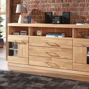 Sideboard HOME AFFAIRE Ribe Sideboards Gr. B/H/T: 180 cm x 80 cm x 35 cm, Holzwerkstoff eichefarben (Korpus) / Massivholz Eiche (Front), braun (eiche teilmassiv) Sideboards Breite 180 cm