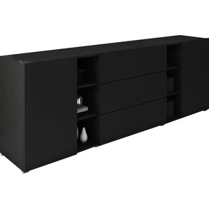 Sideboard INOSIGN BERLIN Sideboards Gr. B/H/T: 190 cm x 66,3 cm x 39,0 cm, 3, schwarz (graphitschwarz) Sideboards Moderne grifflose Kommode Breite 190 cm, offene Fächern Schubladen