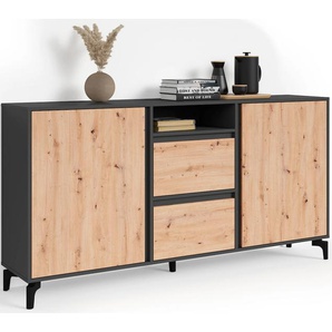 Sideboard INOSIGN Blackwood Sideboards Gr. B/H/T: 180cm x 92cm x 38cm, Anthrazit-Artisan Eiche, 2 St., schwarz (anthrazit / artisan eiche) Breite 180 cm, Korpus Anthrazit mit Absetzung in Eiche