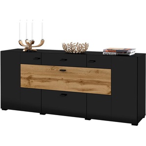 Sideboard INOSIGN Coby Sideboards Gr. B/H/T: 165cm x 70,5cm x 39cm, Korpus und Fronten schwarz glänzend/Absetzungen eichefarben wotan, 2 St., schwarz (schwarz/eichefarben wotan) Breite 165 cm