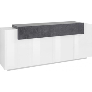 Sideboard INOSIGN Coro, Kommode, Schrank, Kredenz, grifflos mit Einlegeböden Sideboards Gr. B/H/T: 200cm x 85,6cm x 45cm, schwarz-weiß (weiß hochglanz/schieferfarben) 1 klappe,4 Türen, Doppeltiefe, BTH 200x45x85,6cm