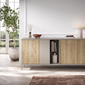 Sideboard INOSIGN Gent Breite 210 cm, Kommode mit 4 Türen u. 2 offenen Fächern Sideboards Gr. B/H/T: 210cm x 86cm x 43cm, beige (cashmere / eiche cadiz nb) Anrichte, Push-to-open Funktion